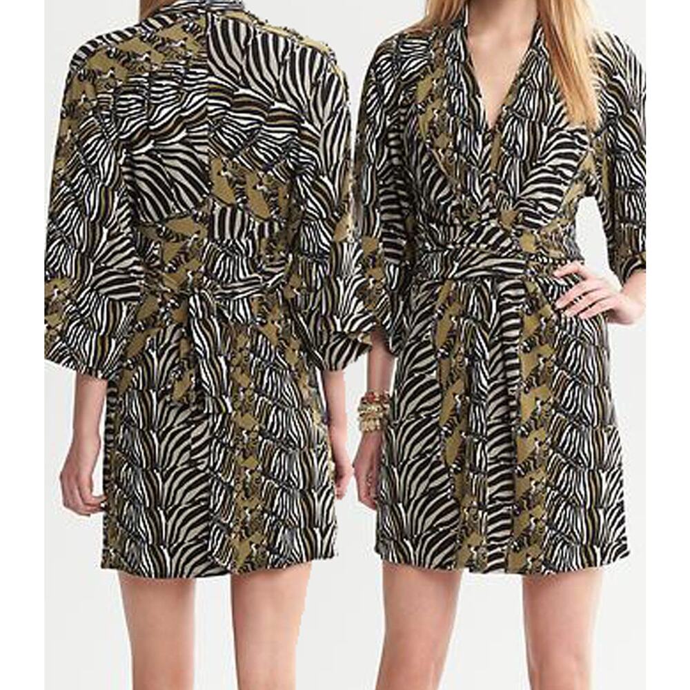 NEW~ Banana‎ Republic Issa Collection Olive Zebra Animal print Dress~2